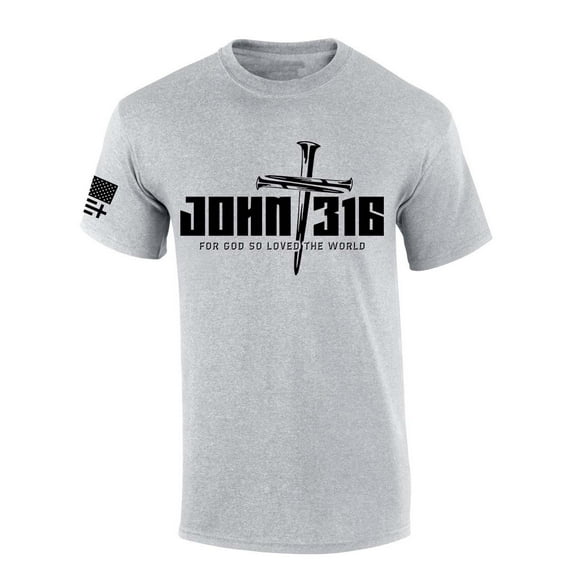 Trenz Shirt Company Mens Christian Tshirt John 3:16 For God So Loved The World Nail Cross Jesus Short Sleeve T-shirt Faith Tee-Sports Grey-xl