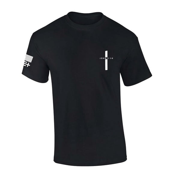 Trenz Shirt Company Mens Christian Tshirt John 3:16 Simple Cross Crest Design Short Sleeve T-shirt Jesus Tee-Black-xxl