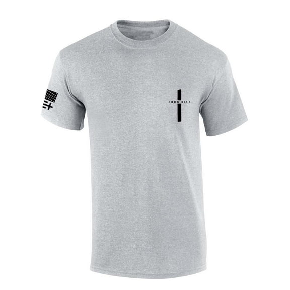 Trenz Shirt Company Mens Christian Tshirt John 3:16 Simple Cross Crest Design Short Sleeve T-shirt Jesus Tee-Sports Grey-xl