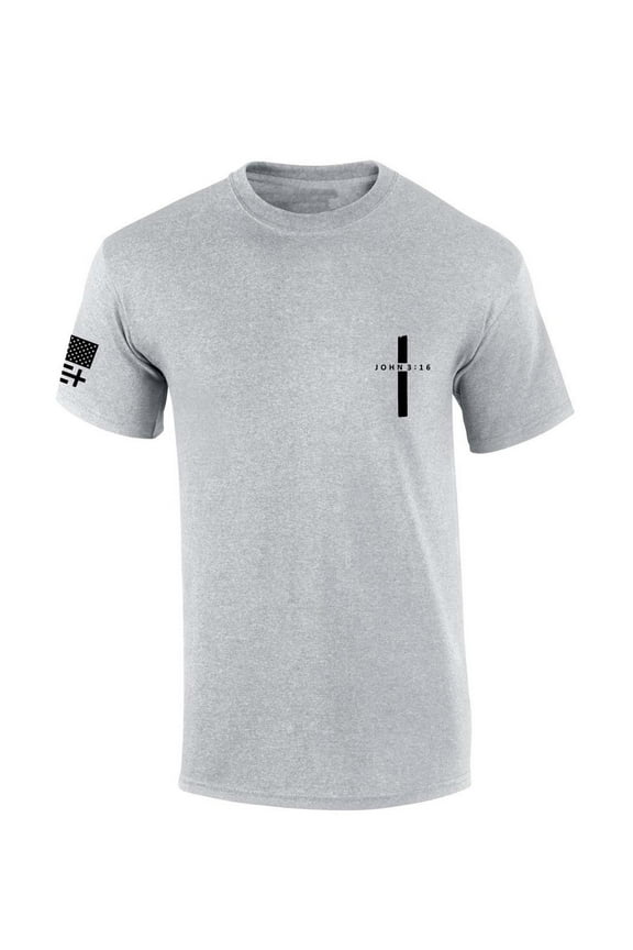 Mens Christian Tshirt John 3:16 Simple Cross Crest Design Short Sleeve T-shirt Jesus Tee-Sports Grey-xl