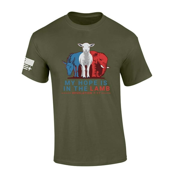 Trenz Shirt Company Mens Christian Tshirt My Hope Is In The Lamb Revelations 7:17 Short Sleeve T-shirt Graphic Tee-Military-4xl