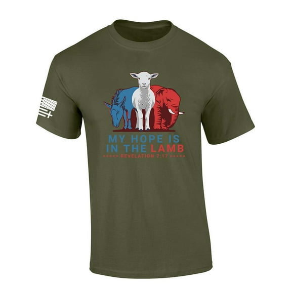 Trenz Shirt Company Mens Christian Tshirt My Hope Is In The Lamb Revelations 7:17 Short Sleeve T-shirt Graphic Tee-Military-xl