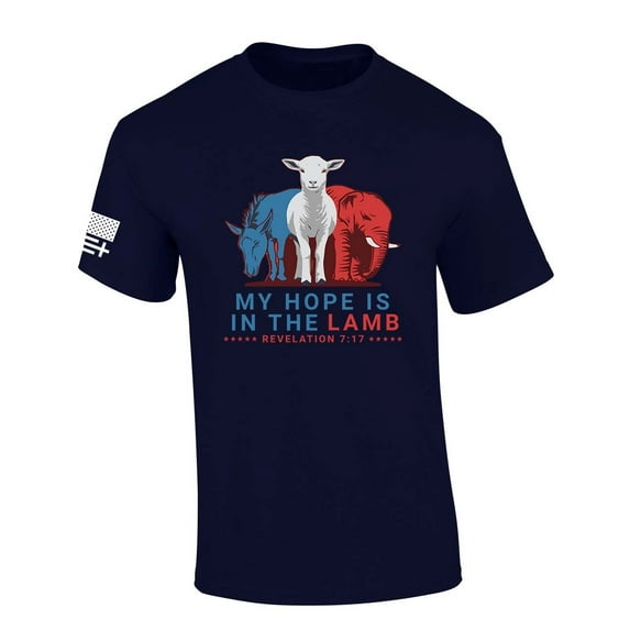 Trenz Shirt Company Mens Christian Tshirt My Hope Is In The Lamb Revelations 7:17 Short Sleeve T-shirt Graphic Tee-Navy-small