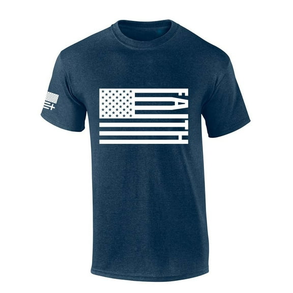 Trenz Shirt Company Mens Christian Tshirt Patriotic American Flag Faith Jesus Short Sleeve T-shirt-Heather Navy-5xl