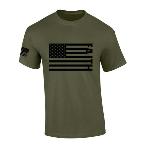 Trenz Shirt Company Mens Christian Tshirt Patriotic American Flag Faith Jesus Short Sleeve T-shirt-Military Green-large