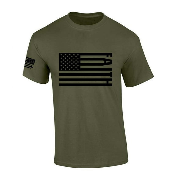 Trenz Shirt Company Mens Christian Tshirt Patriotic American Flag Faith Jesus Short Sleeve T-shirt-Military Green-xxxl