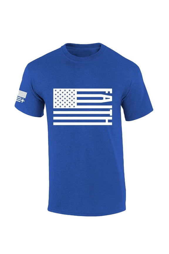 Mens Christian Tshirt Patriotic American Flag Faith Jesus Short Sleeve T-shirt-Royal Blue-xl