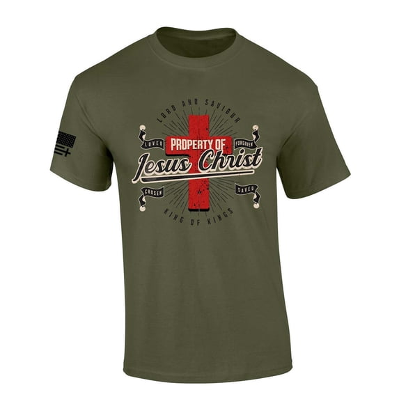 Trenz Shirt Company Mens Christian Tshirt Property of Jesus Christ Loved Forgiven Chosen Saved Short Sleeve T-shirt-Military Green-6xl
