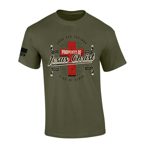 Trenz Shirt Company Mens Christian Tshirt Property of Jesus Christ Loved Forgiven Chosen Saved Short Sleeve T-shirt-Military Green-medium