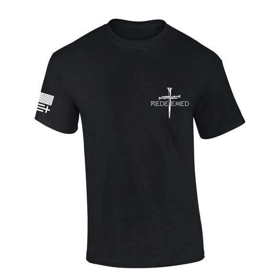 Trenz Shirt Company Mens Christian Tshirt Redeemed Nail Cross Crest Design Jesus Short Sleeve T-shirt Faith Tee-Black-medium