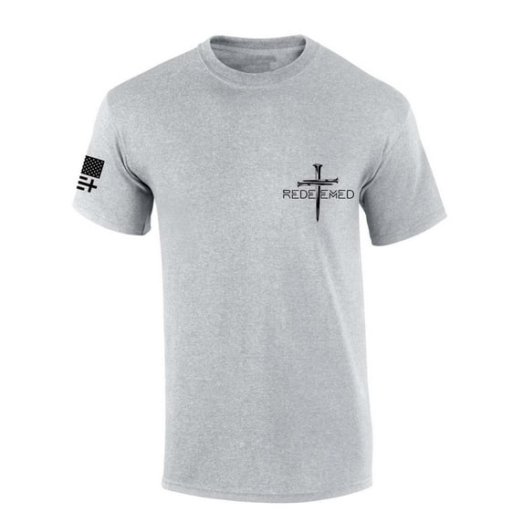 Trenz Shirt Company Mens Christian Tshirt Redeemed Nail Cross Crest Design Jesus Short Sleeve T-shirt Faith Tee-Sports Grey-medium