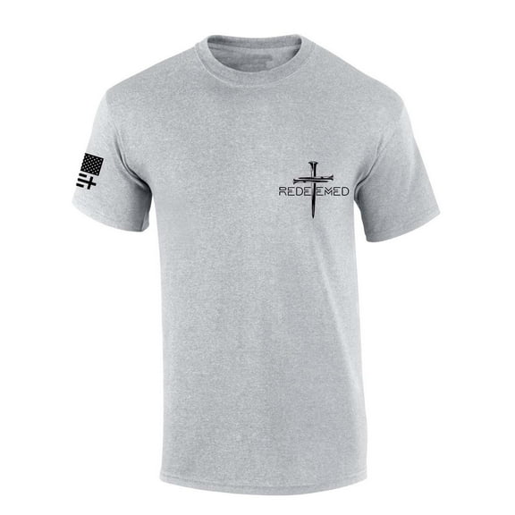 Trenz Shirt Company Mens Christian Tshirt Redeemed Nail Cross Crest Design Jesus Short Sleeve T-shirt Faith Tee-Sports Grey-xxl