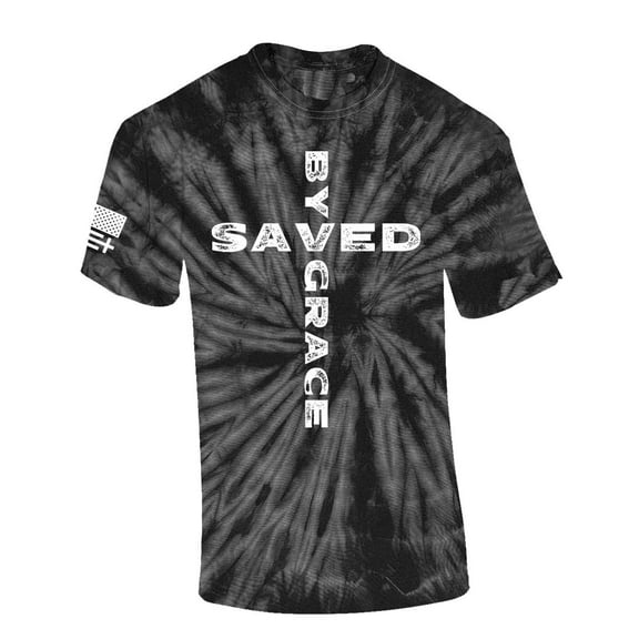Trenz Shirt Company Mens Christian Tshirt Saved By Grace Cross Jesus Short Sleeve T-shirt Faith Tee-Black Tie Dye-medium