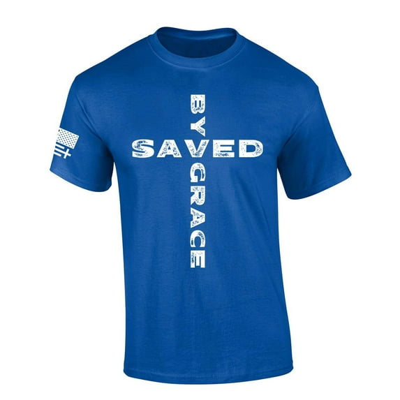 Trenz Shirt Company Mens Christian Tshirt Saved By Grace Cross Jesus Short Sleeve T-shirt Faith Tee-Royal-xl