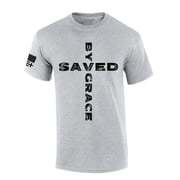 Trenz Shirt Company Mens Christian Tshirt Saved By Grace Cross Jesus Short Sleeve T-shirt Faith Tee-Sports Grey-6xl