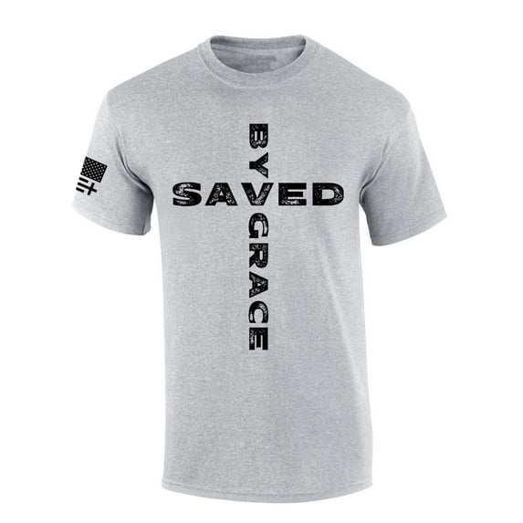 Trenz Shirt Company Mens Christian Tshirt Saved By Grace Cross Jesus Short Sleeve T-shirt Faith Tee-Sports Grey-large