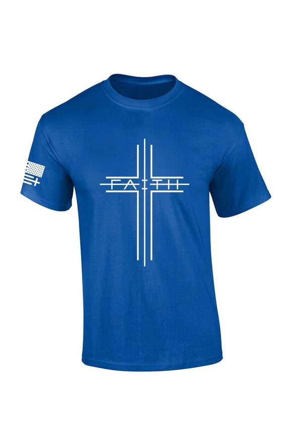 Mens Christian Tshirt Simple Faith Cross Jesus Christ Short Sleeve T-shirt Faith Tee-Royal-xxxl