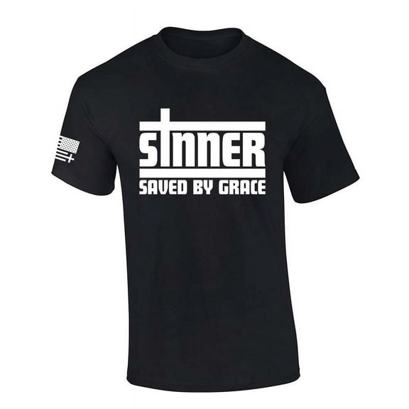 Trenz Shirt Company Mens Christian Tshirt Sinner Saved By Grace Jesus Short Sleeve T-shirt-Black-large