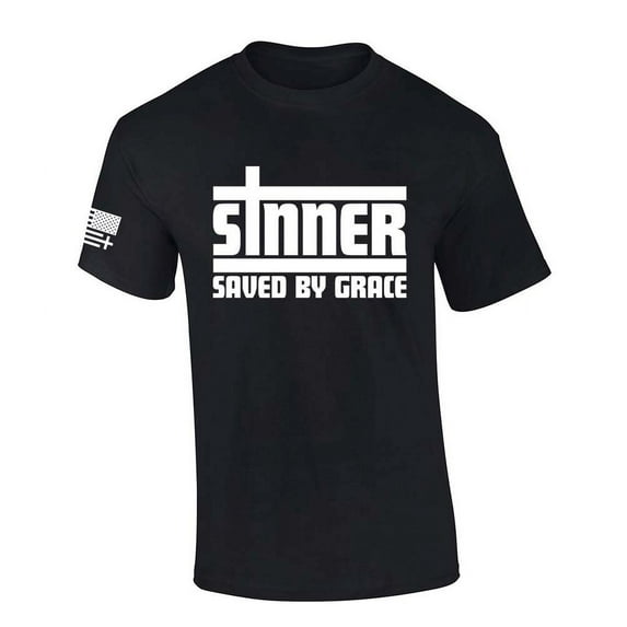 Trenz Shirt Company Mens Christian Tshirt Sinner Saved By Grace Jesus Short Sleeve T-shirt-Black-medium