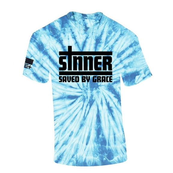 Trenz Shirt Company Mens Christian Tshirt Sinner Saved By Grace Jesus Short Sleeve T-shirt-Light Blue Tie Dye-xl