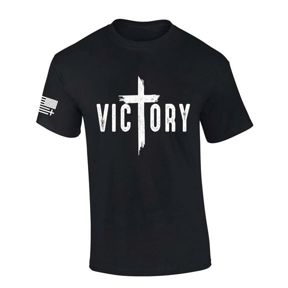 Trenz Shirt Company Mens Christian Victory Cross Jesus Short Sleeve T-shirt-Black-xl