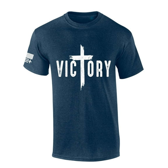 Trenz Shirt Company Mens Christian Victory Cross Jesus Short Sleeve T-shirt-Heather Navy-xl