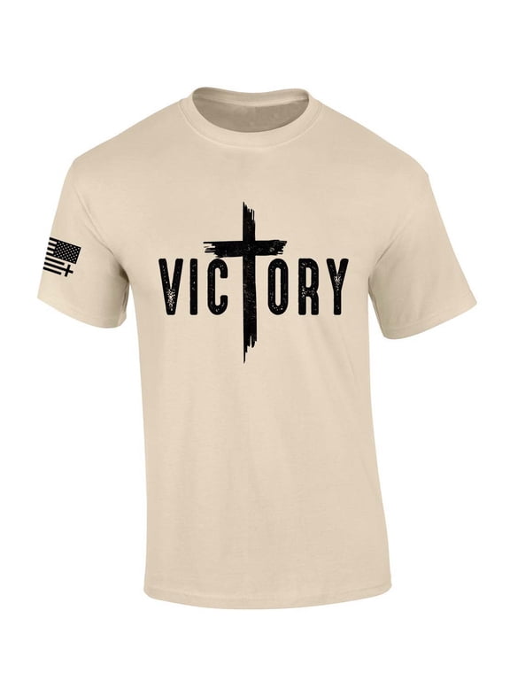 Mens Christian Victory Cross Jesus Short Sleeve T-shirt-Sand-6xl