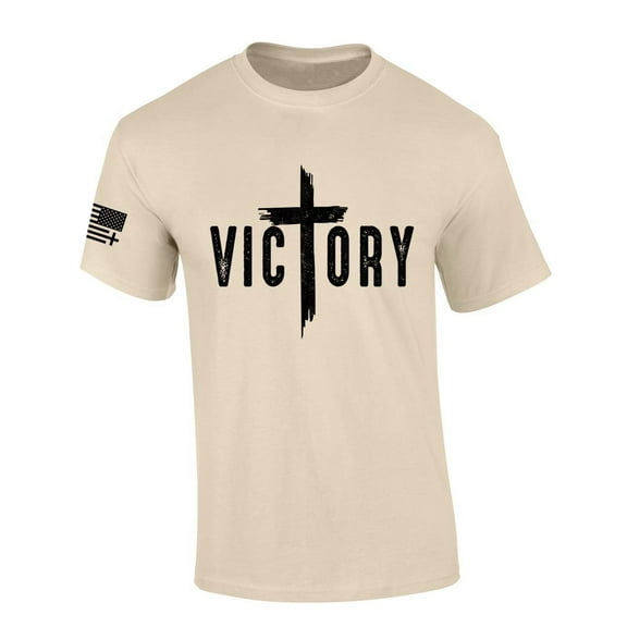 Trenz Shirt Company Mens Christian Victory Cross Jesus Short Sleeve T-shirt-Sand-xxl