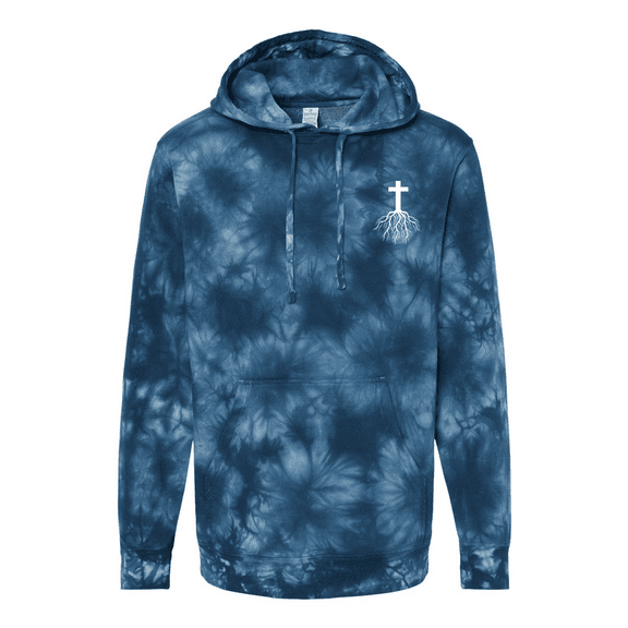 Trenz Shirt Company Mens Cross Root Crest Christian Tie-Dye Hoodie-Navy-small