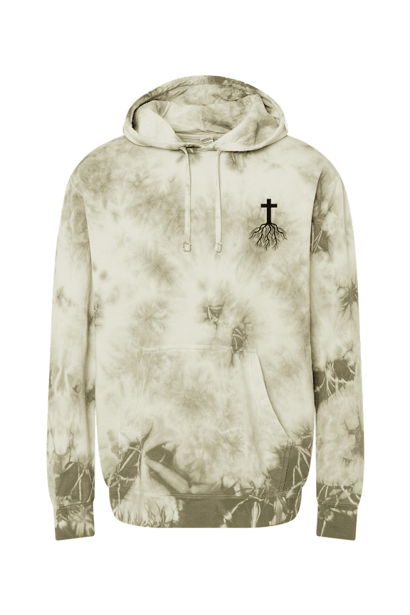 Mens Cross Root Crest Christian Tie-Dye Hoodie-Olive-medium