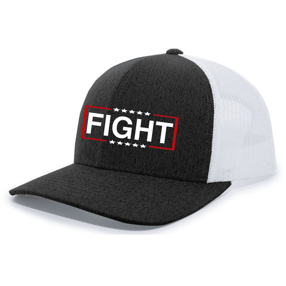 Trenz Shirt Company Mens FIGHT With Box & Stars Outline Mesh Back Trucker Hat-Black Heather/White