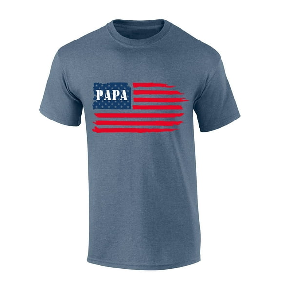 Trenz Shirt Company Mens Fathers Day Papa Flag Short Sleeve T-shirt-Heather Indigo-large