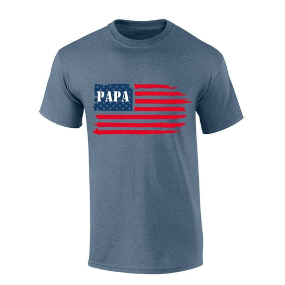 Trenz Shirt Company Mens Fathers Day Papa Flag Short Sleeve T-shirt-Heather Indigo-xl