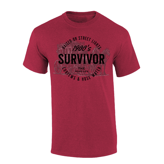 Trenz Shirt Company Mens Funny 1900's Survivor Circle Short Sleeve T-Shirt-Antique Cherry-X-Large
