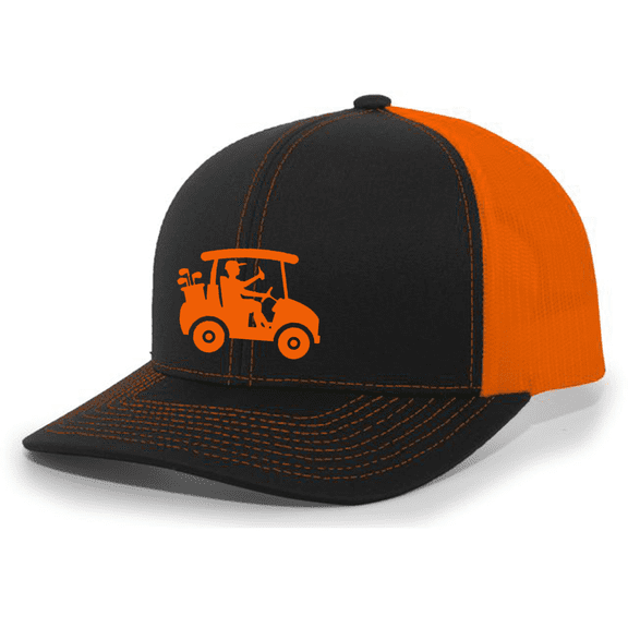Trenz Shirt Company Mens Funny Beer Golf Cart Mesh Back Trucker Hat-Black/Neon Orange