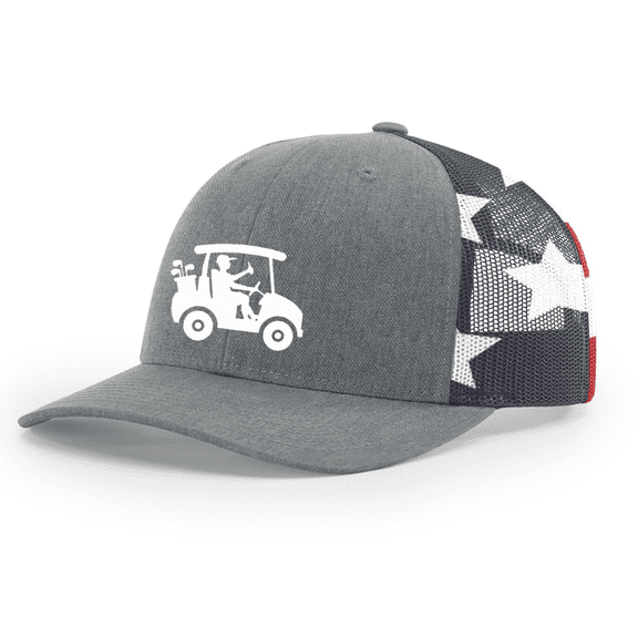 Trenz Shirt Company Mens Funny Beer Golf Cart Mesh Back Trucker Hat-Heather Grey/Flag