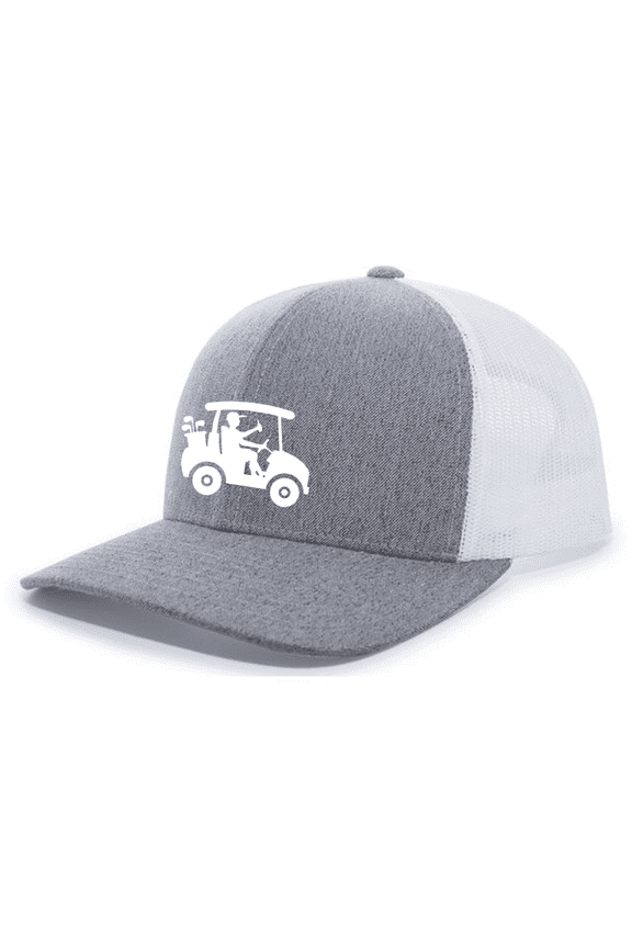 Mens Funny Beer Golf Cart Mesh Back Trucker Hat-Heather Grey/White