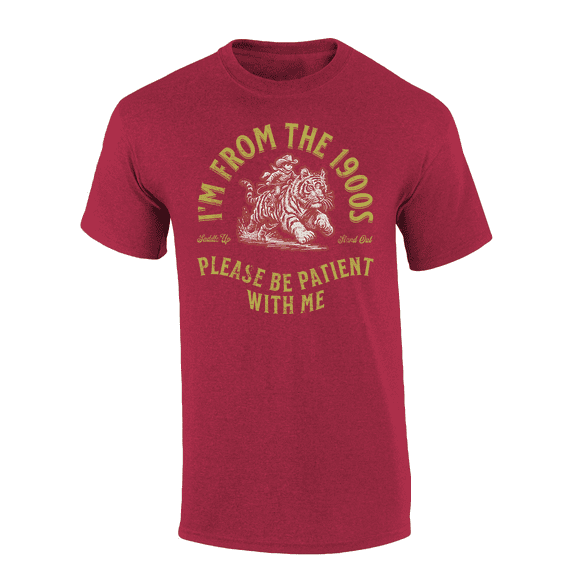 Trenz Shirt Company Mens Funny From The 1900's Tiger Saddle Short Sleeve T-Shirt-Antique Cherry-Medium