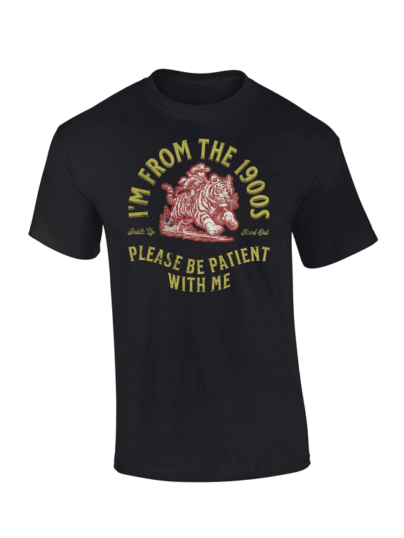 Mens Funny From The 1900's Tiger Saddle Short Sleeve T-Shirt-Black-Medium