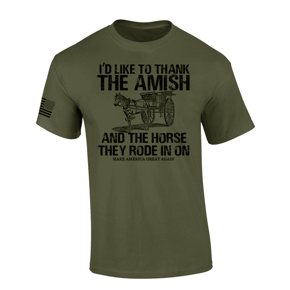 Trenz Shirt Company Mens Funny Political Thank The Amish MAGA Short Sleeve T-Shirt-Military-3X-Large