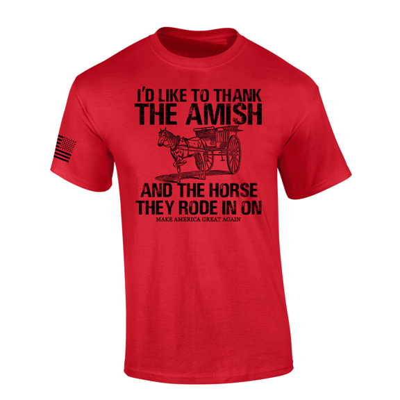 Trenz Shirt Company Mens Funny Political Thank The Amish MAGA Short Sleeve T-Shirt-Red-Small