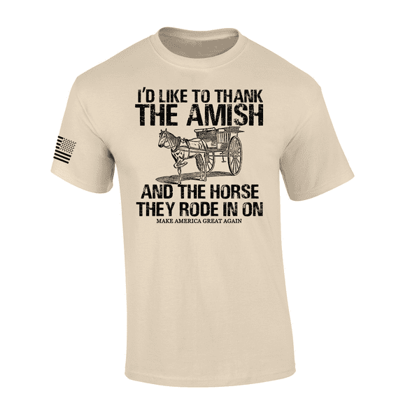 Trenz Shirt Company Mens Funny Political Thank The Amish MAGA Short Sleeve T-Shirt-Sand-Large