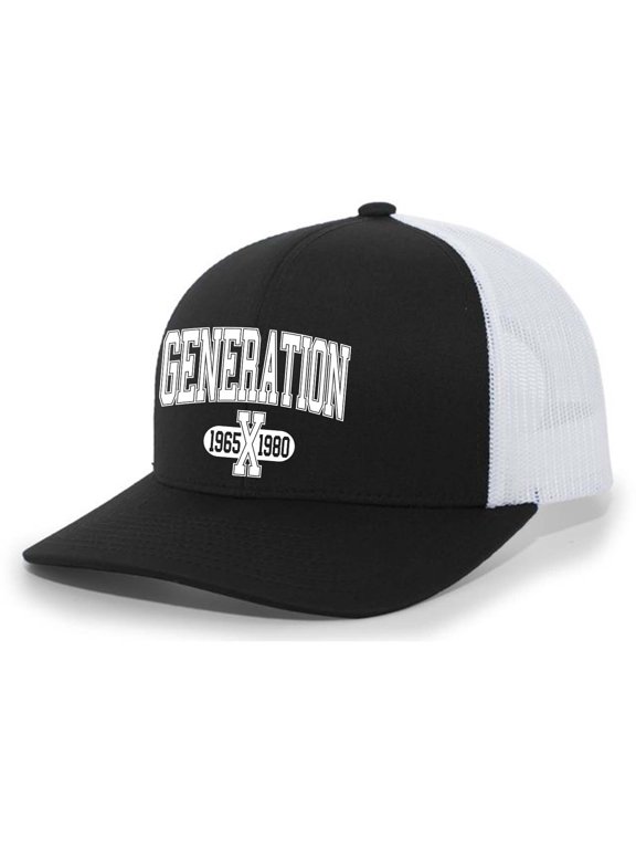 Mens Gen X Hat Generation X 1965-1980 Mesh Back Trucker Hat, Black/White