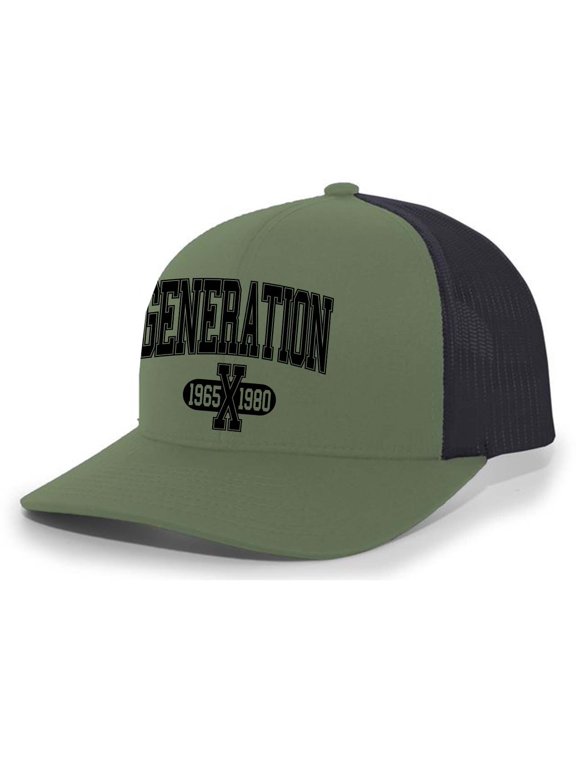 Mens Gen X Hat Generation X 1965-1980 Mesh Back Trucker Hat, Loden/Black