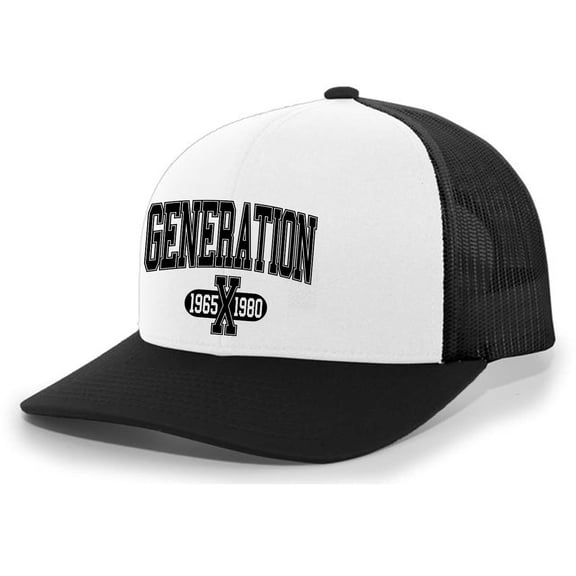 Trenz Shirt Company Mens Gen X Hat Generation X 1965-1980 Mesh Back Trucker Hat, White/Black/Black
