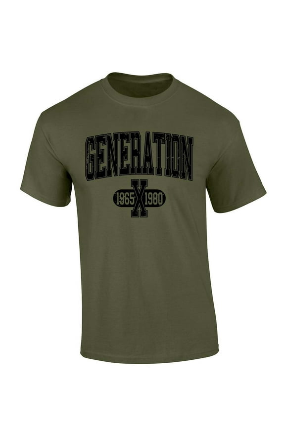 Mens Gen X Tshirt Generation X 1965-1980 Short Sleeve T-shirt-Military Green-large