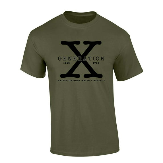 Trenz Shirt Company Mens Gen X Tshirt Generation X Raised On Hose Water and Neglect Short Sleeve T-shirt-Military Green-large