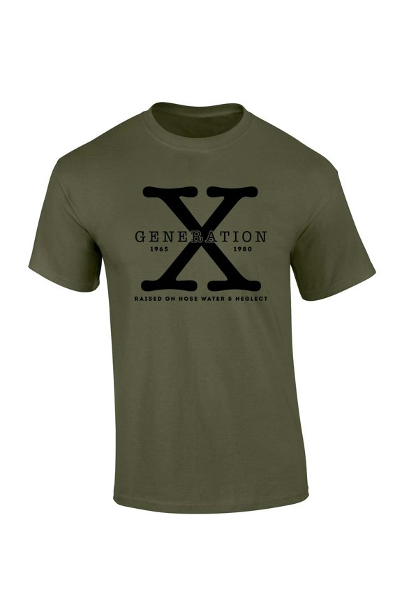Mens Gen X Tshirt Generation X Raised On Hose Water and Neglect Short Sleeve T-shirt-Military Green-large