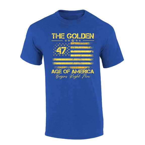 Trenz Shirt Company Mens Golden 47 American Flag The Golden Age Of America Short Sleeve T-Shirt-Antique Royal-xl