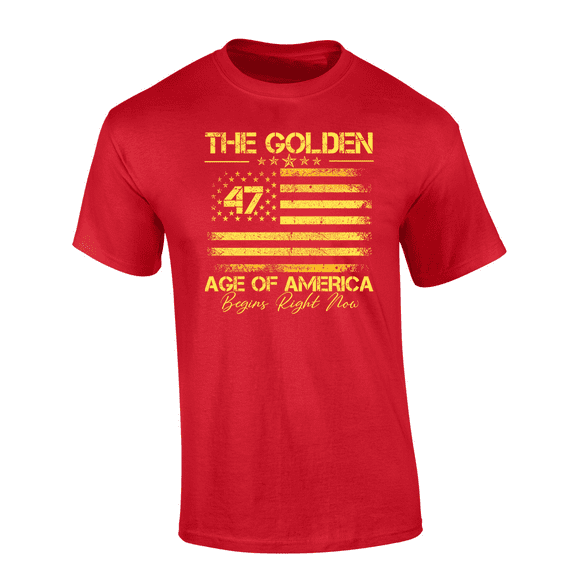 Trenz Shirt Company Mens Golden 47 American Flag The Golden Age Of America Short Sleeve T-Shirt-Red-small
